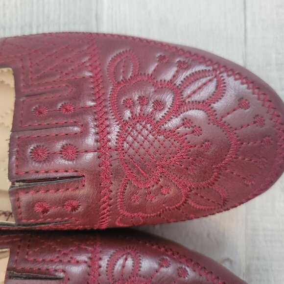 Forest Womens Embroidered Leather Loafers Size 10 Burgundy - Picture 3 of 6